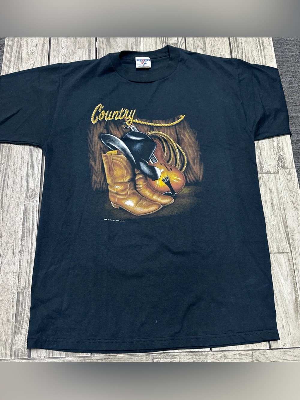 Vintage 90s Keep It Country Graphic Tee Size L Black Western 1997 Rodeo